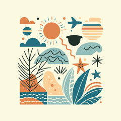 Abstract summer poster or card in simple scribble style, with summer vacation theme