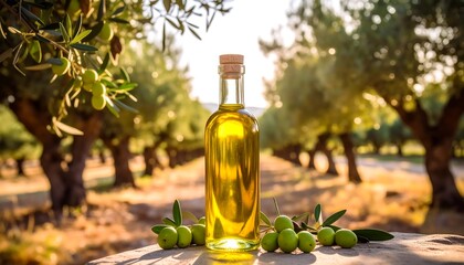 Olive Oil Bottle in Grove.