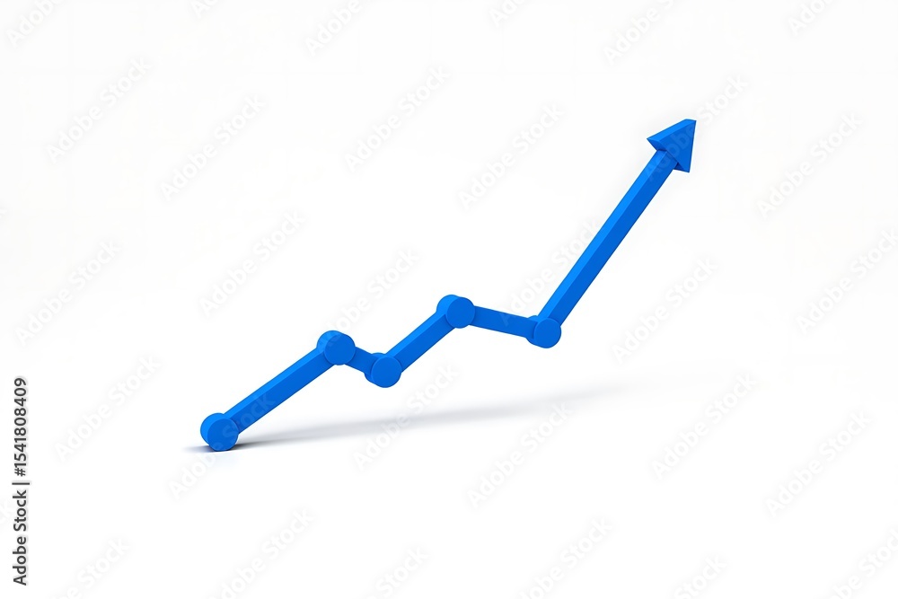 Poster three dimensional vibrant blue upward trending graph arrow financial growth chart progress success d