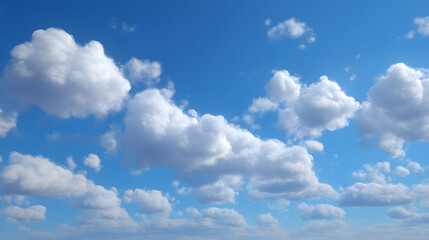 Fototapeta premium Serene Blue Sky Canvas with Fluffy White Clouds Ideal for Backgrounds Designs and Peaceful Atmosphere