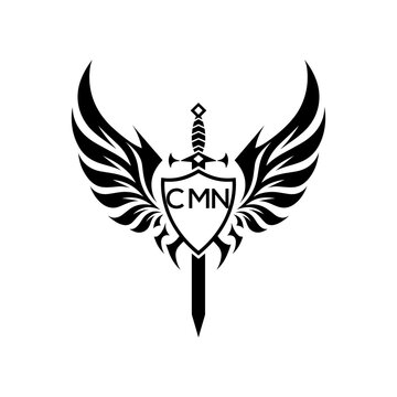 CMN "Heraldic Sword Shield Wing Emblem with CMN Initials  &ndash; CMN Later Logo Military Logo Design Vector"
