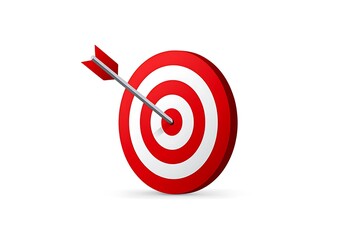 Red and White Target with Arrow in Bullseye 3 D Illustration Graphic Design Element for Success Goal Achievement Marketing Strategy Business Concept