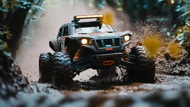 Extreme Off-Road Adventure: A Mud-Slinging RC Rock Crawler Action in a Lush Forest