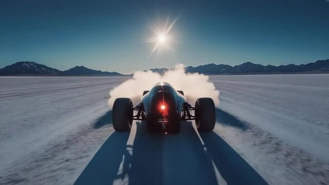 High speed vehicle race car at the Bonneville Salt Flats in Utah, achieving maximum performance