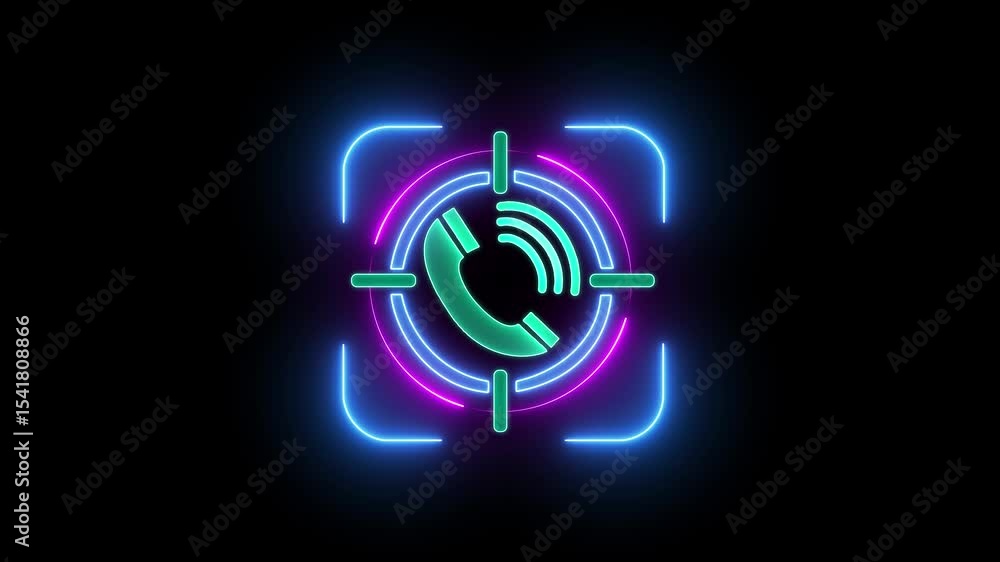 Poster abstract glowing neon call icon with circle animation, futuristic design in neon carency , captured 