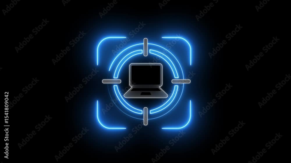 Poster abstract glowing neon laptob icon with circle animation, computer futuristic circuit design neon , c
