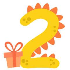 Number two and gift box present for birthday party