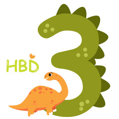 Dinosaur happy birthday on three number