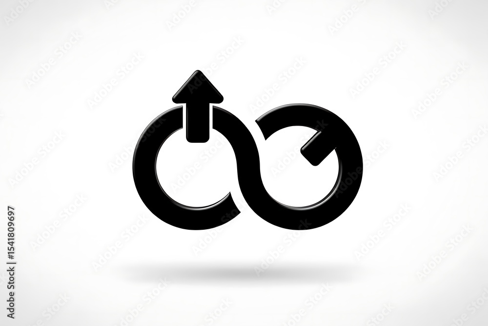 Poster interconnected black circles with upward and circular arrows 3 d render illustration abstract symbol