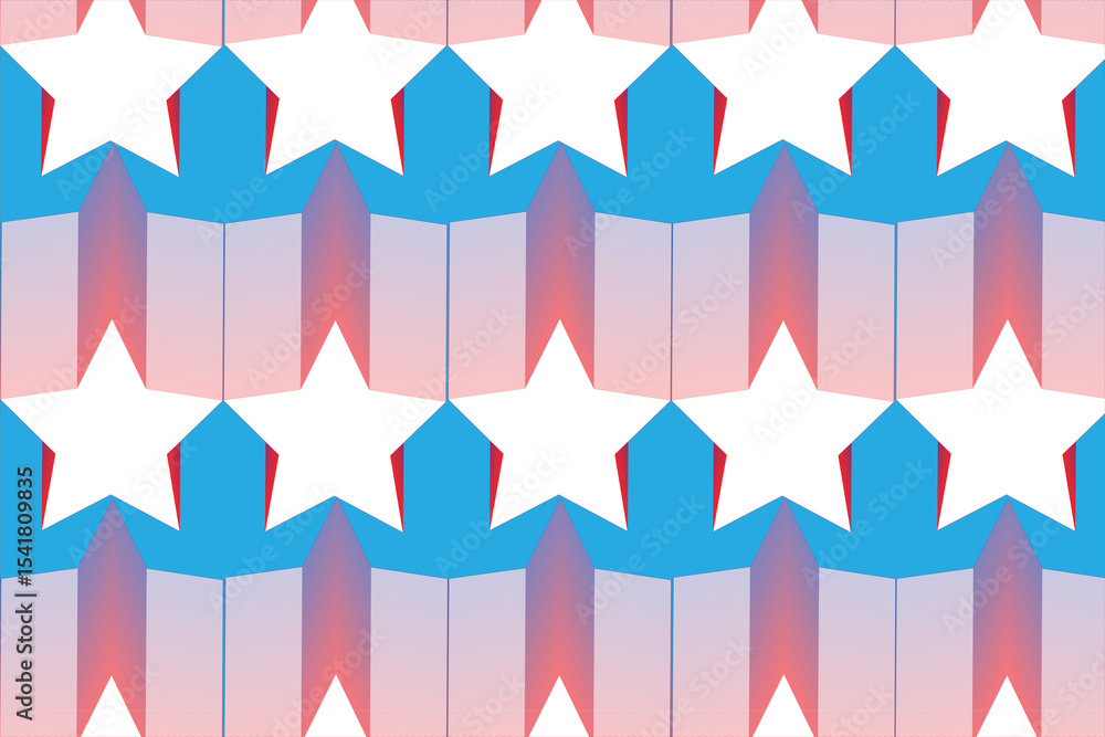 Poster repeating pattern of white stars and red gradient shapes on transparent background