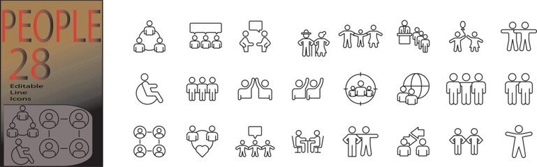 people line editable icon set. Editable stroke. Vector illustration	
