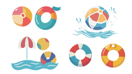Beach Ball and Water Float Silhouettes — Playful Summer Fun Vector Illustration