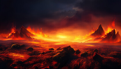 infernal landscape fiery apocalyptic scene hellish background for game design