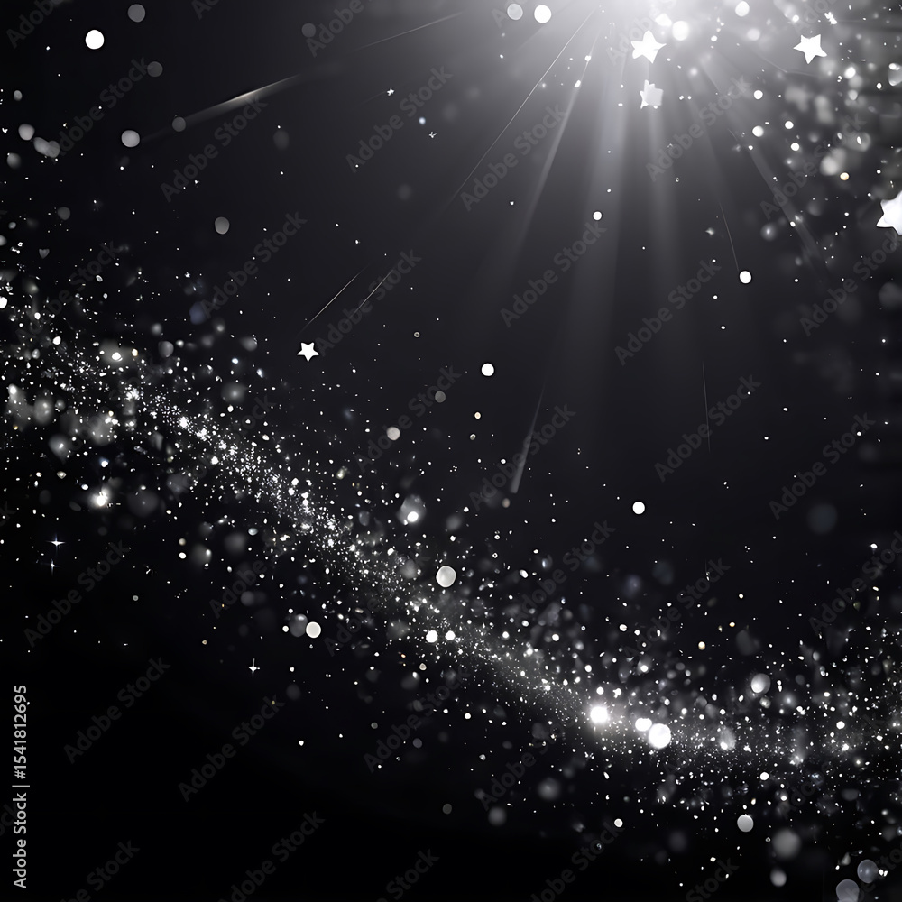 Poster abstract black glitter background with sparkling light effects, elegant texture, bokeh pattern, and 