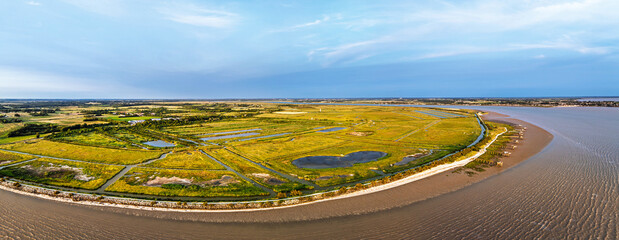 Panorama of Marshes over Randonnee entre Histoire et Nature from a drone, Fouras, Fouras-les-Bains,...