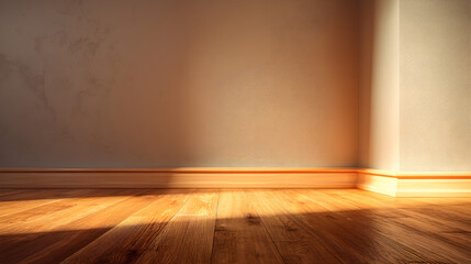 Warm Sunlight Illuminates a Room's Corner Hardwood Floor and Wall showcasing Interior Design Elements