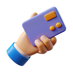 Cartoon hand holding purple device isolated on transparent background