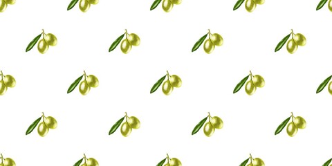 seamless pattern with green olive on a white background