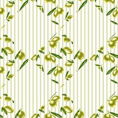 seamless pattern with green olive on striped background