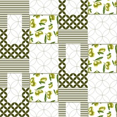 seamless pattern with green olive with different shapes on a white background