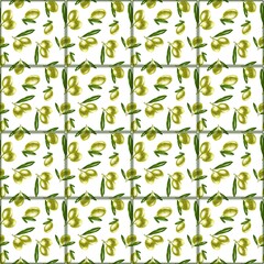 seamless pattern with green olive with square on white background