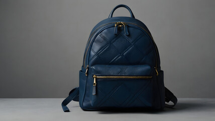 Sleek Dark Blue Backpack on Neutral Background