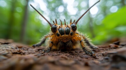 A striking close-up of an intricate insect reveals its unique features, showcasing the wonders of the natural world with its distinctive patterns and textures.