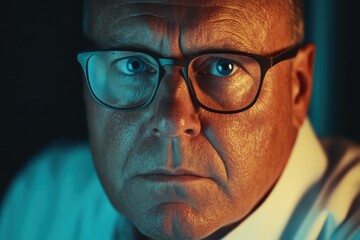 Intense Portrait of a Mature Man with Glasses and Deep Expression
