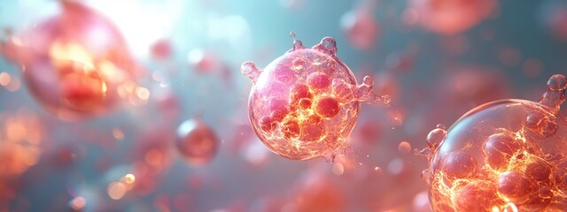 Glowing Cellular Structures Microscopic Life Biomedical Research Background