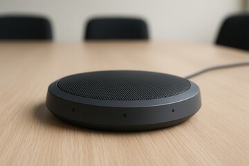Conference Microphone Lying on Meeting Room Table