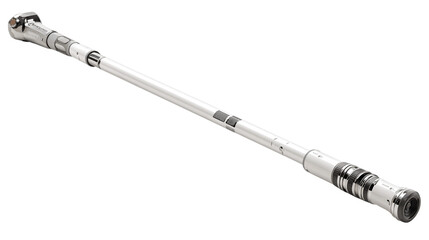 A chrome hiking pole, white background --ar 16:9