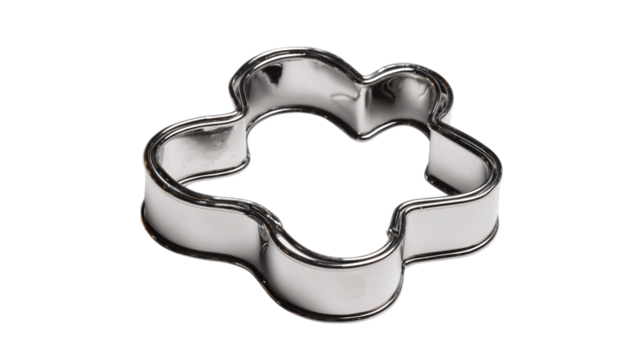 A chrome cookie cutter, white background --ar 16:9