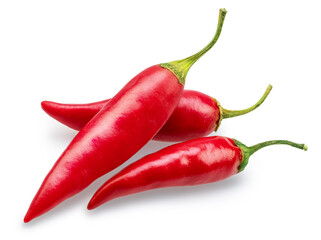 Fresh red chilli peppers isolated on white background. File contains clipping path.