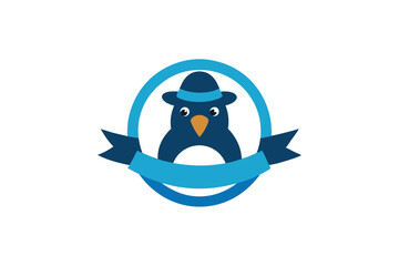 Bird Wearing Bear Hat Creative Logo Icon in a Circle Design