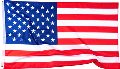 Vibrant United States flag displaying fifty white stars on a blue field and thirteen red and white stripes A metal