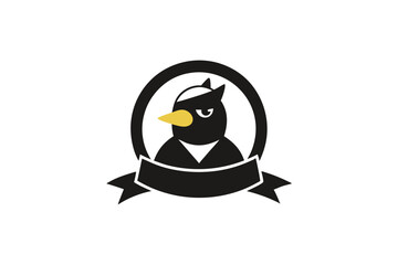 Bird Wearing a Cat Hat Creative Logo Icon in a Circle Design