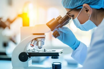 Scientist Using Microscope in Laboratory Setting for Research Work