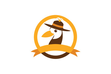 Creative Logo Icon Bird Wearing a Giraffe Hat in a Circle