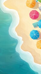 Naklejka premium Aerial View of a Colorful Beach with Umbrellas and Towels