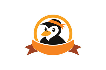 Bird Wearing Monkey Hat Creative Logo Icon in a Circle