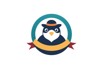 Bird Wearing Otter Hat Creative Logo Icon in a Circle Design