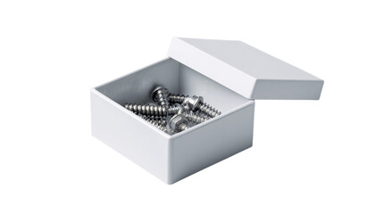 Fototapeta premium A matte-finish screw box, white background --ar 16:9
