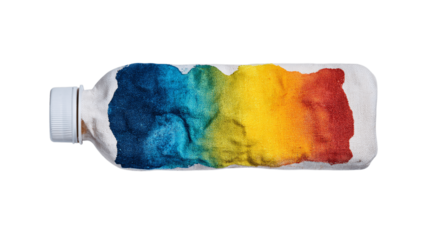 A reusable fabric dye bottle, white background --ar 16:9