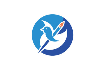 Creative Bird and Paintbrush Logo Design for Education Niche