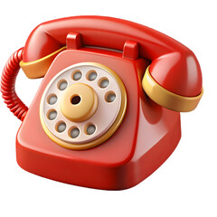This classic red retro telephone is an old-fashioned communication object for making a call using its rotary dial, a vintage technology for connection
