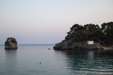 Greek Panagia Island with Saint Prokopios Holy Chapel in Parga, Ionian Sea