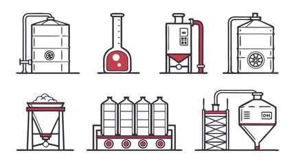Bioprocessing Equipment Icons – Industrial Fermentation Vector Set