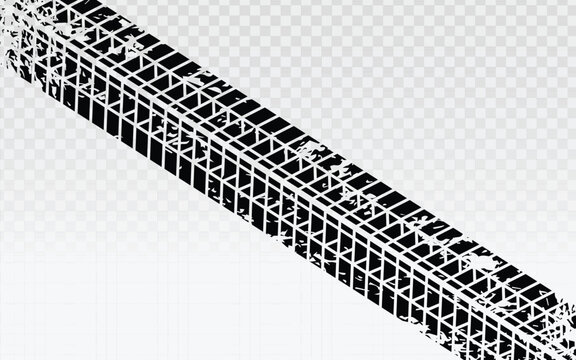 
A rugged, distressed black tire track graphic with a gritty texture, designed to convey movement, adventure, or an off-road aesthetic on any background.