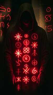 Mystical Ritual Transformation &ndash; Glowing Runes Body Art in Darkness
