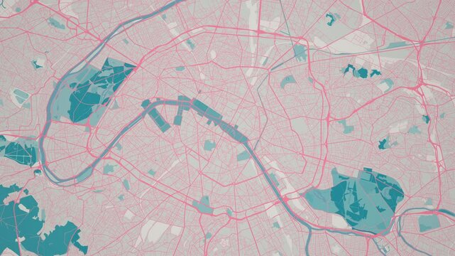 Zoom in on the map of Paris City, the capital of France, with text. Cinematic digital abstract 3d world map animation highlights aerial views, tourism, and travel. 4k